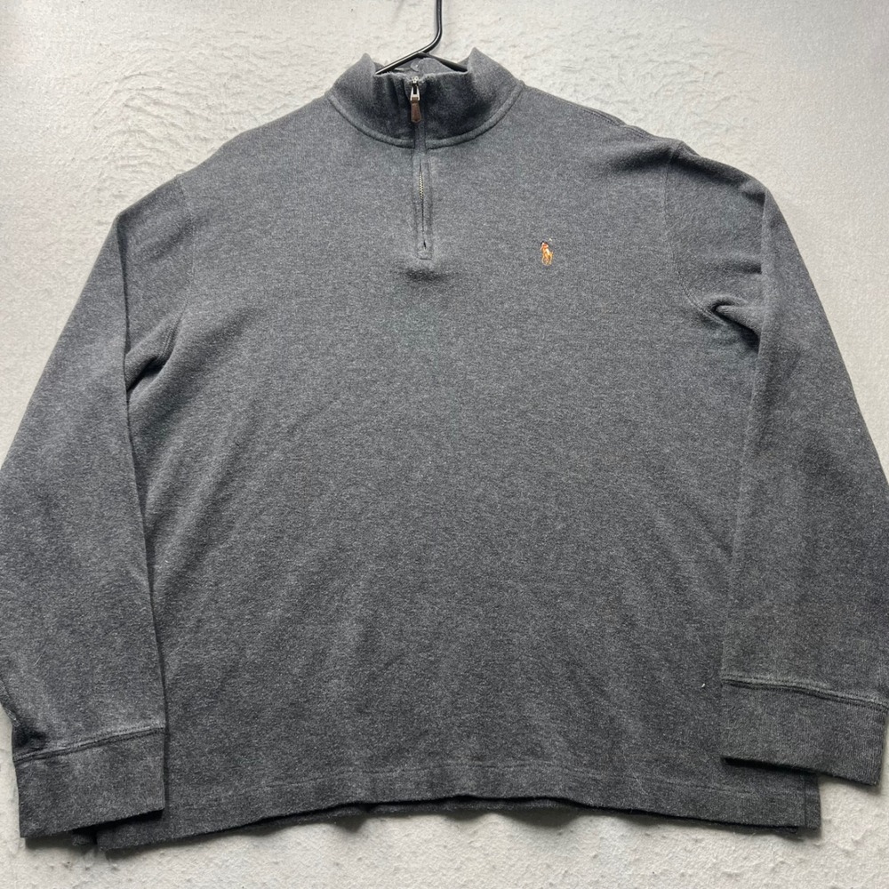 Polo Ralph Lauren Mens Large Grey Estate Rib Quarter Zip Pullover Sweater Cotton